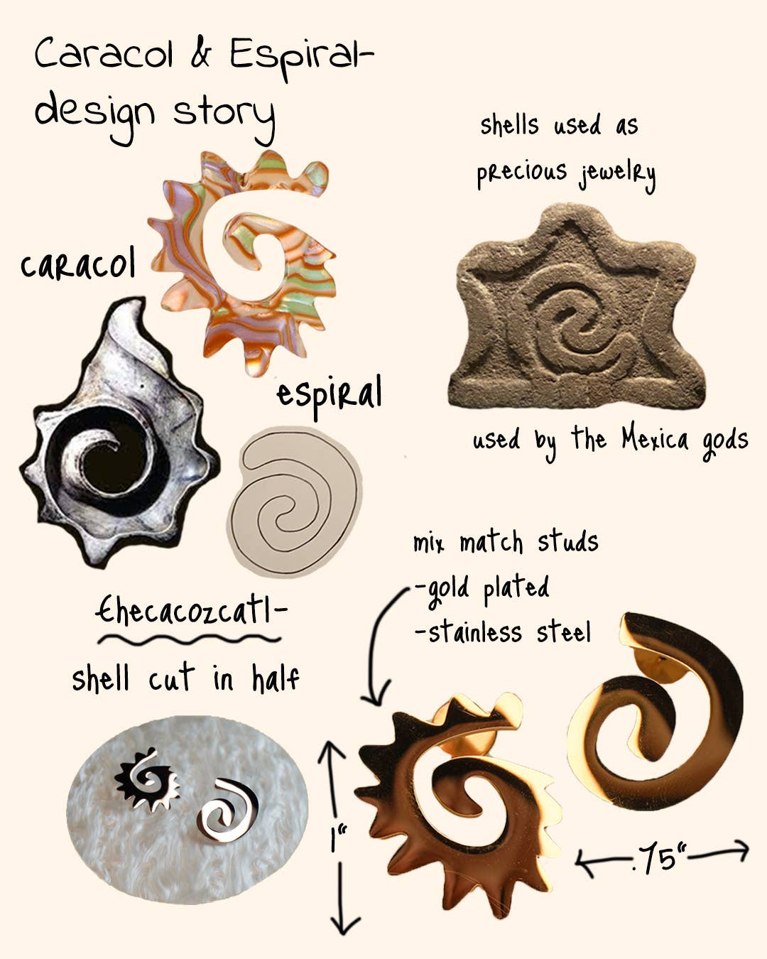 Caracol & Espiral Gold Stud Earrings - Image 6